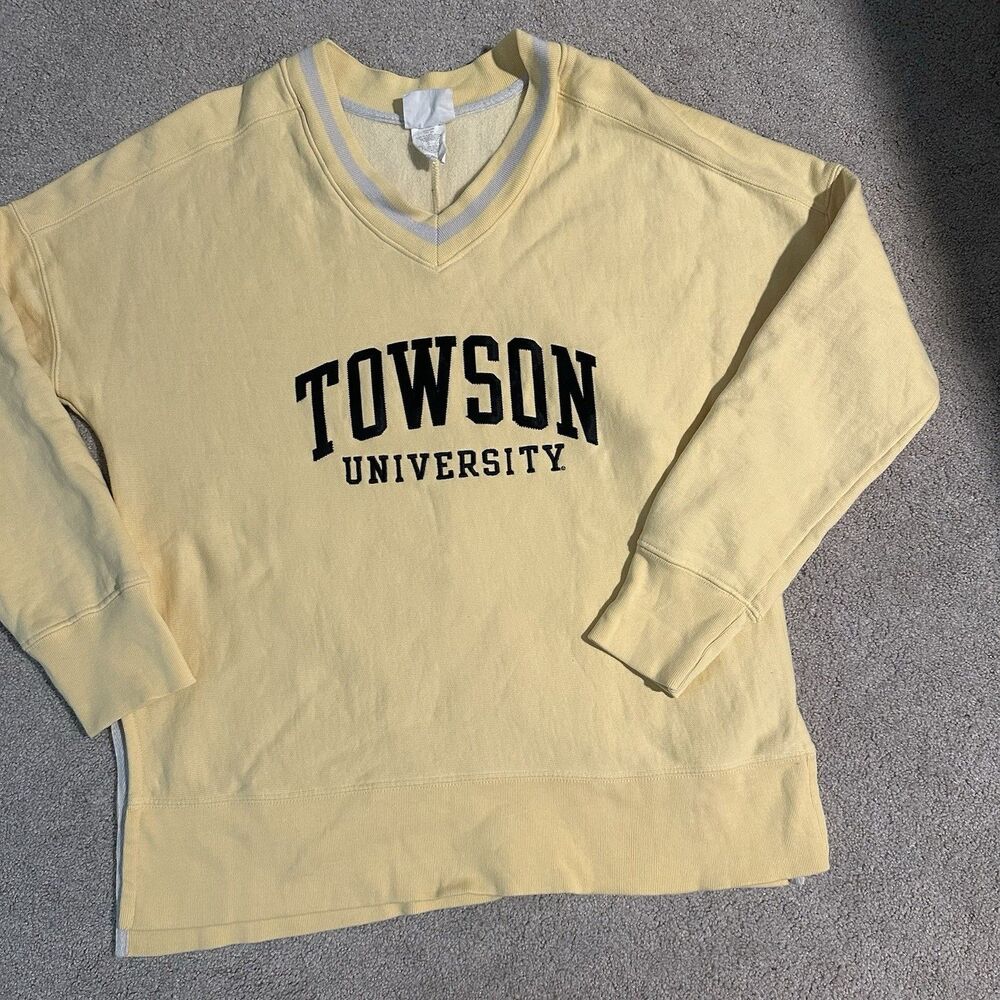 Vintage Towson University Collegiate Sweatshirt Butter Yellow Embroidered Small